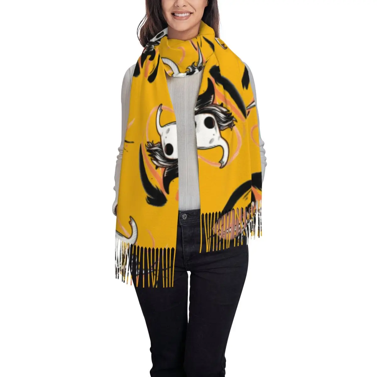 Hallownest Coffee Emblem Hollow Knight Silksong Scarf Tassel Scarves Women Soft Warm Shawls and Wrap Long Fall Winter Shawl Wrap