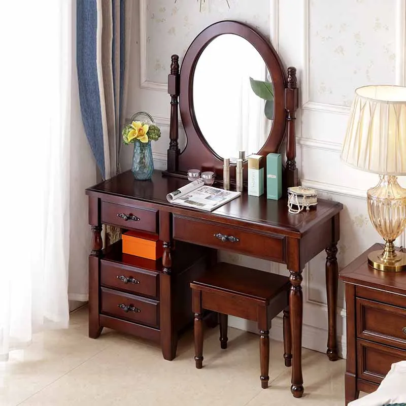 Brown Stool Mirror Dresser Eithe Drawers Girl Box Wooden Living Room Dressing Table Storage Hotel Comoda Pra Quarto Furniture