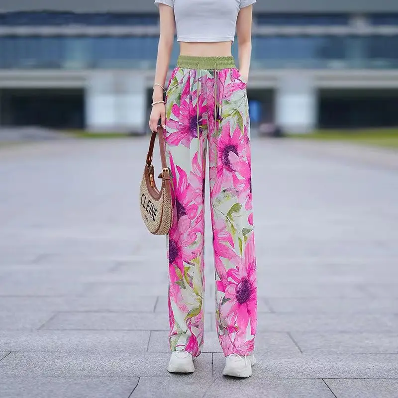 2024 Summer New Shake Shake Pants Cold Cold Thin Pink Pants Summer Print Wear Stylish Women's Pants Comfortable Brief women