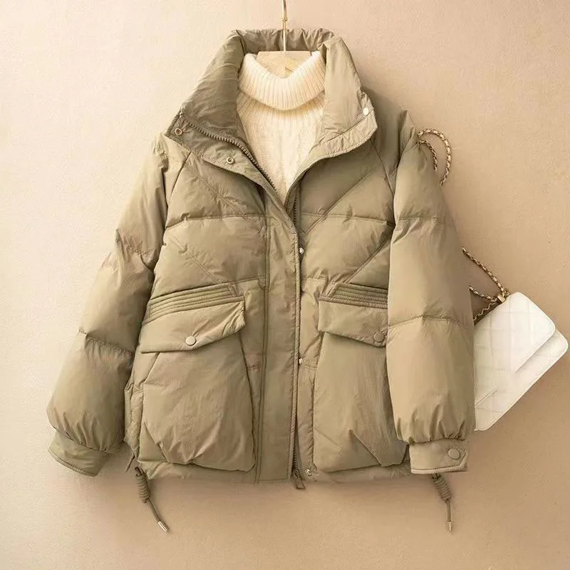 Cappotto invernale in cotone da donna 2024 Nuovo colletto in piedi maniche lunghe giacca imbottita allentata coreano addensato caldo nero trapuntato vestiti