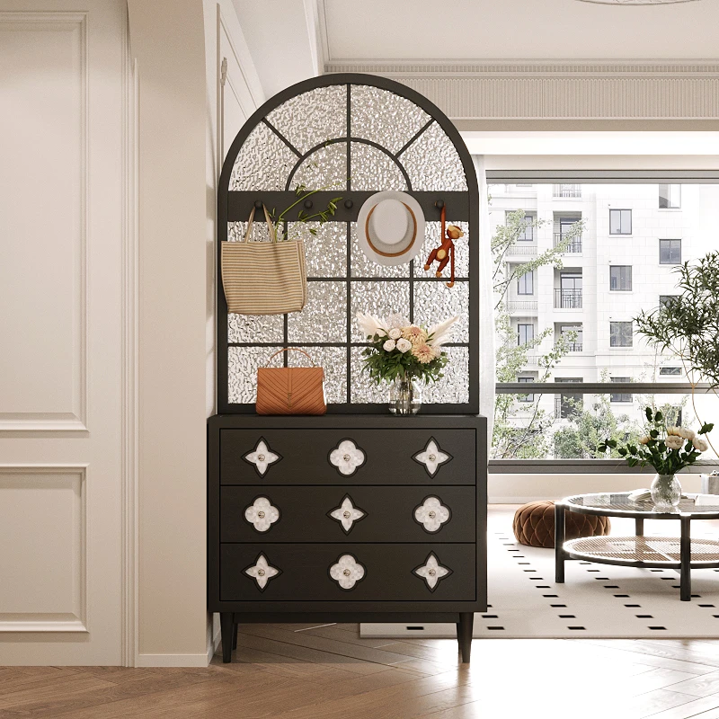 Solid wood water pattern glass four-leaf clover screen partition cabinet entry living room bathroom entrance cabinet Frenc