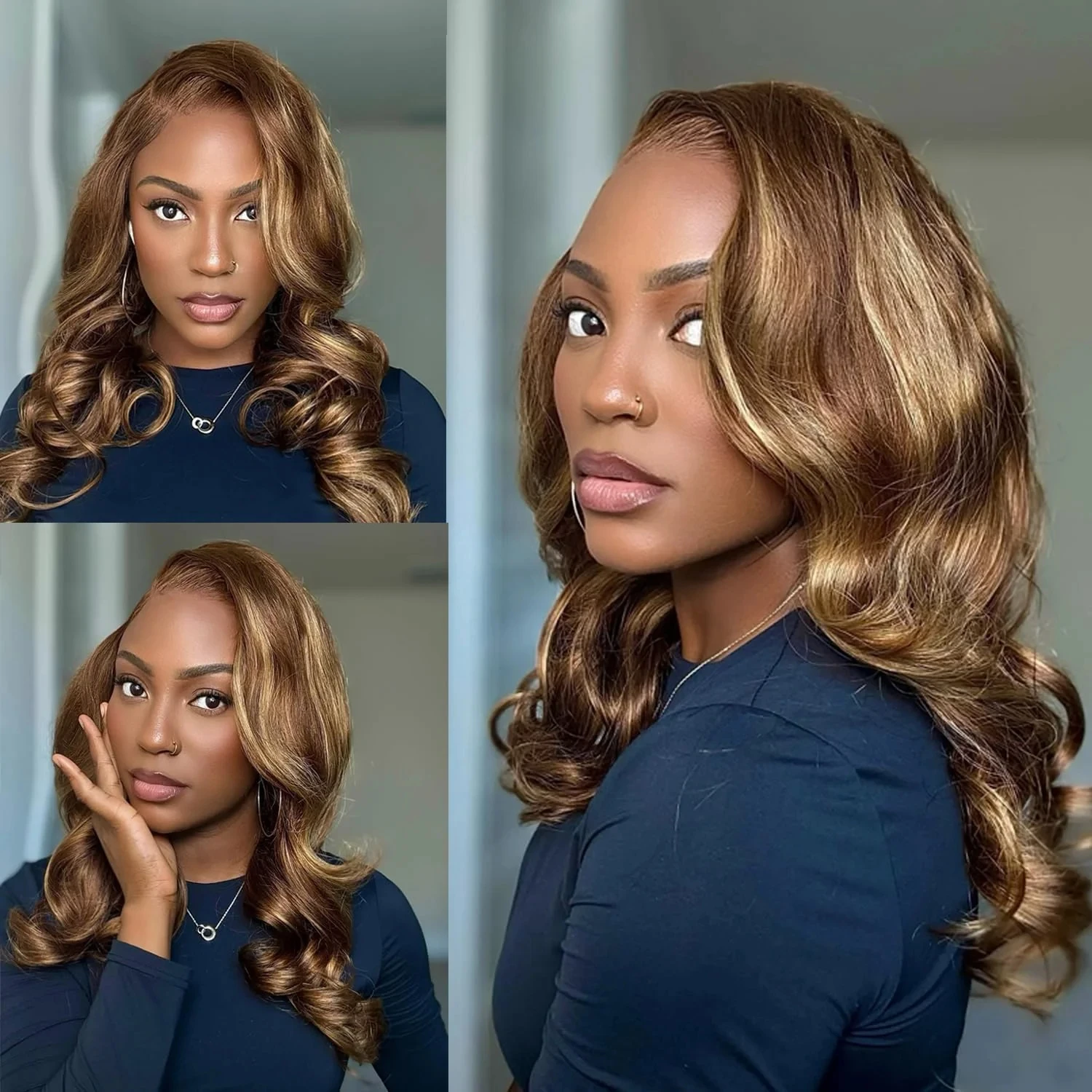 Vietnamese Honey Blonde Ombre 13x6 Lace Front Wigs Human Hair 230% Density P4/27 Highlight Body Wave 13x4 HD Lace Front Wigs Pre Plucked For Women