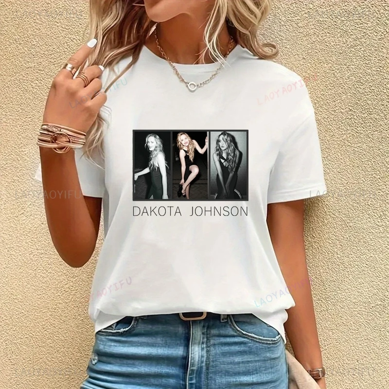 Famous Movie Star DAKOTA JOHNSON Classic Poster Print Women's Fashion T-shirt, Everyday Casual Women's Cotton T-shirt