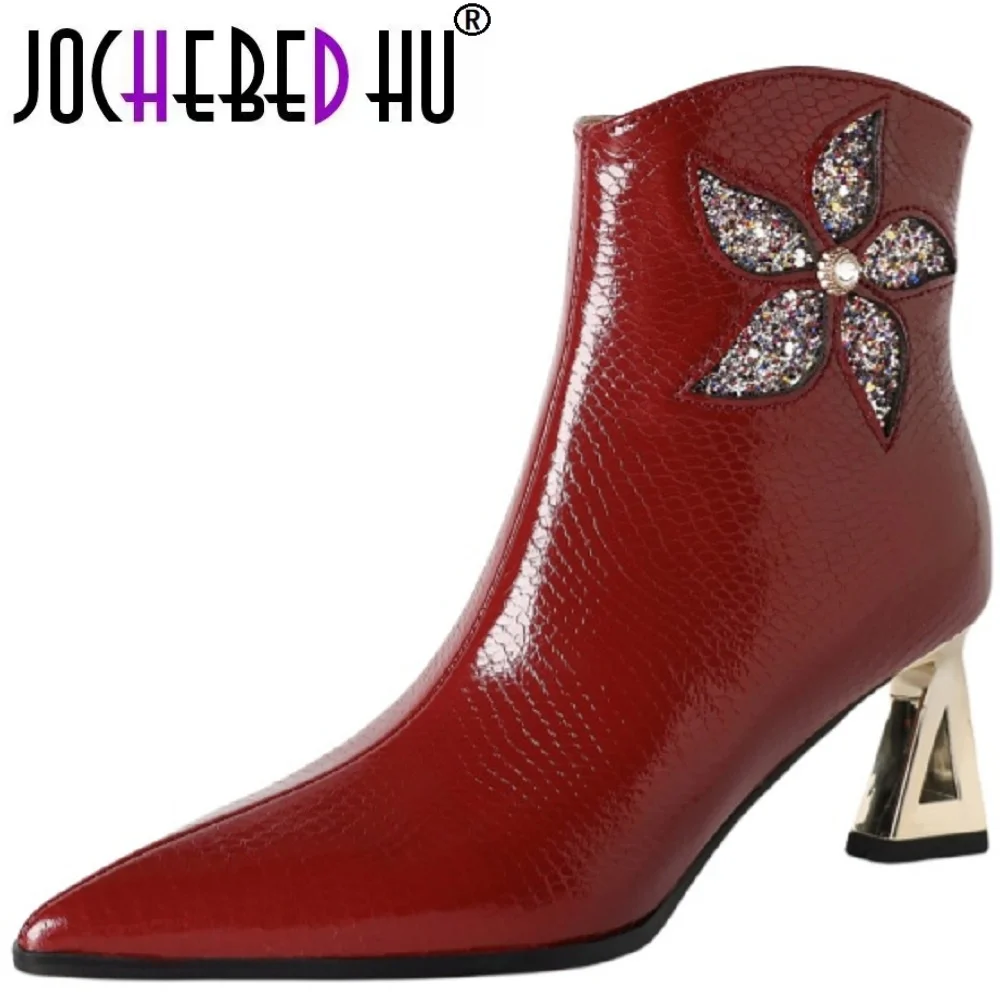 

【JOCHEBED HU】Handmade Genuine Leather Women's Boot Luxury Minimalist Autumn Winter Insole Sharp Pointed Toe Cross-Border 34-40