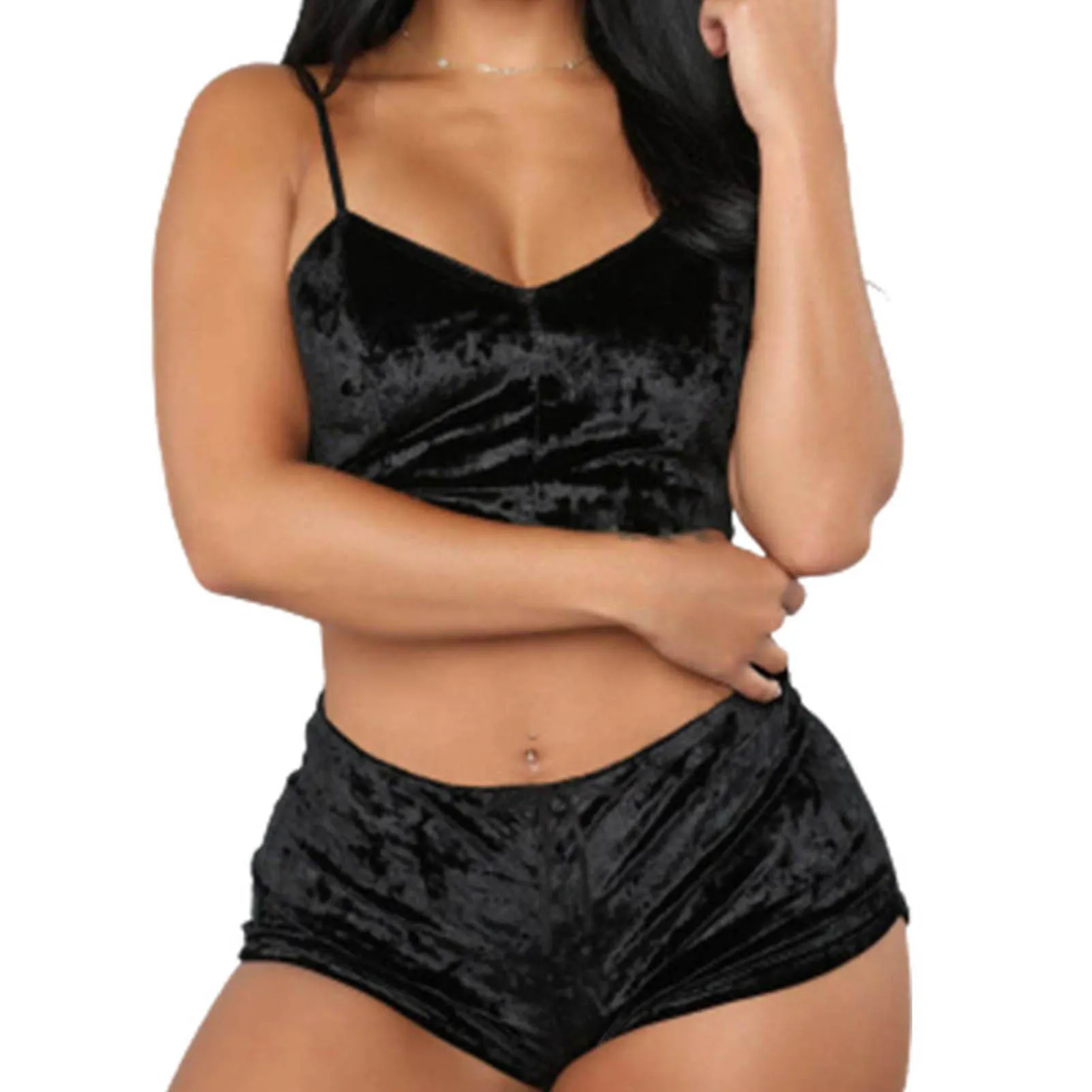 Sleepwear Pajama Set Strappy Solid Color V Neck Slim for Night Club and Dance Party