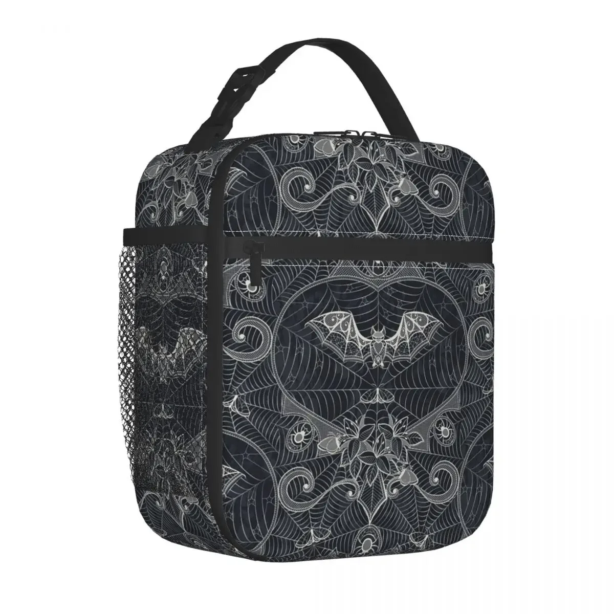 Halloween Witch Bats Thermal Insulated Lunch Bags Women Gothic Halloween Lace Resuable Lunch Tote Outdoor Storage Food Box