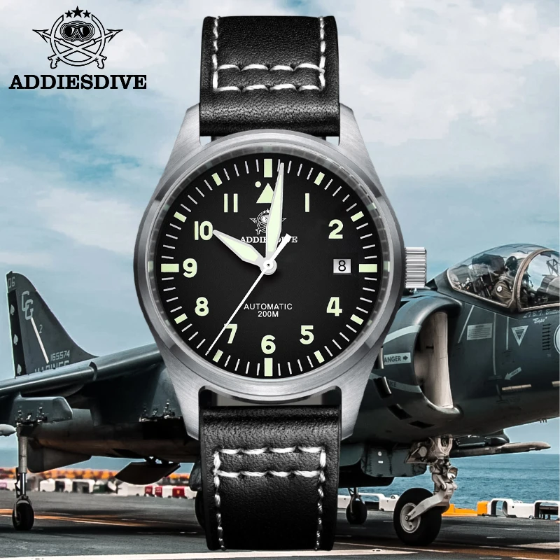 ADDIESDIVE Men's Automatic Mechanical Diving Watch 200m Waterproof C3 Ultra Bright Men's Watch Men's Leather Retro Watch AD2519 view 3