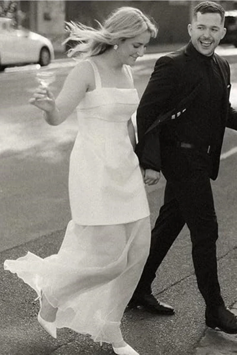 여성용 짧은 무도회 드레스, 긴 쉬어 메쉬 스트랩, 새틴 보호 웨딩 원피스