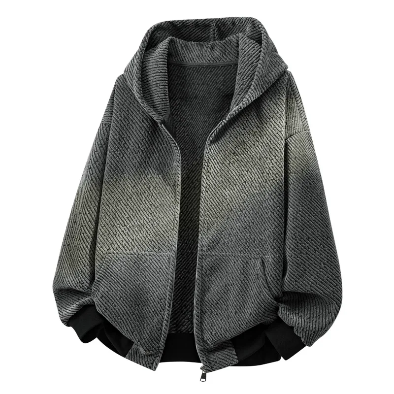 Autumn Men Coat Streetwear Contrast Color Zipper Man Hooded Sweatshirt Thin Washed Long Sleeve Pocket Loose Male Outerwear