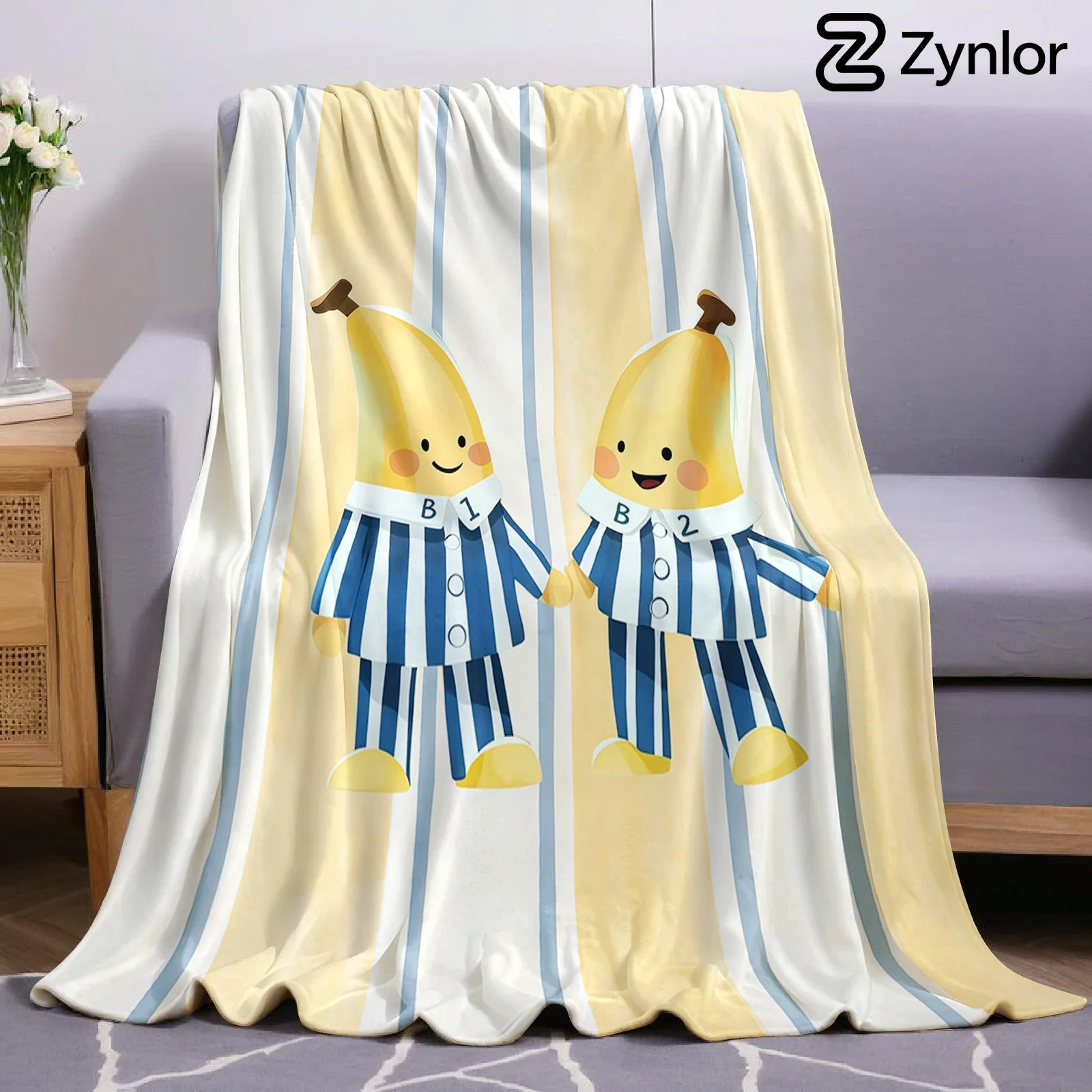 Banana Pajama Cartoon Anime Print Flannel Blanket Soft Warm Throw for Kids Bedroom Sofa Bed Christmas Office Car