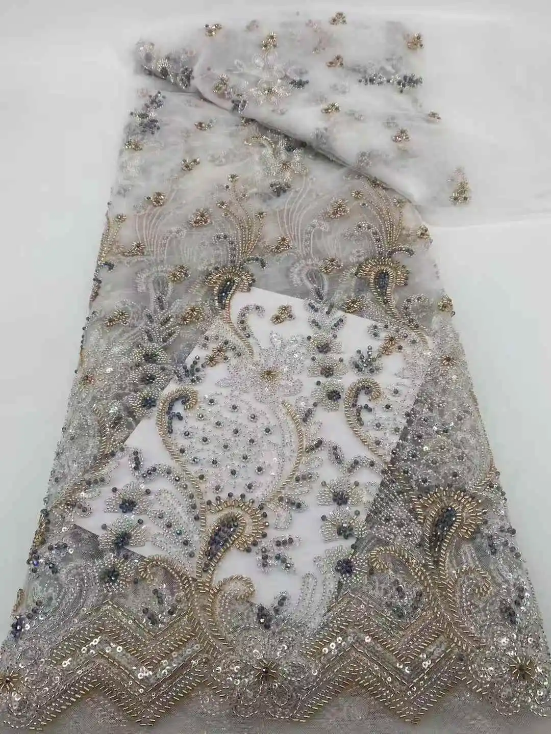 Luxury African Lace Fabric French Net Sequins Beads Fabric 2025 High Quality Sewing Embroidered Lace Tulle Nigerian