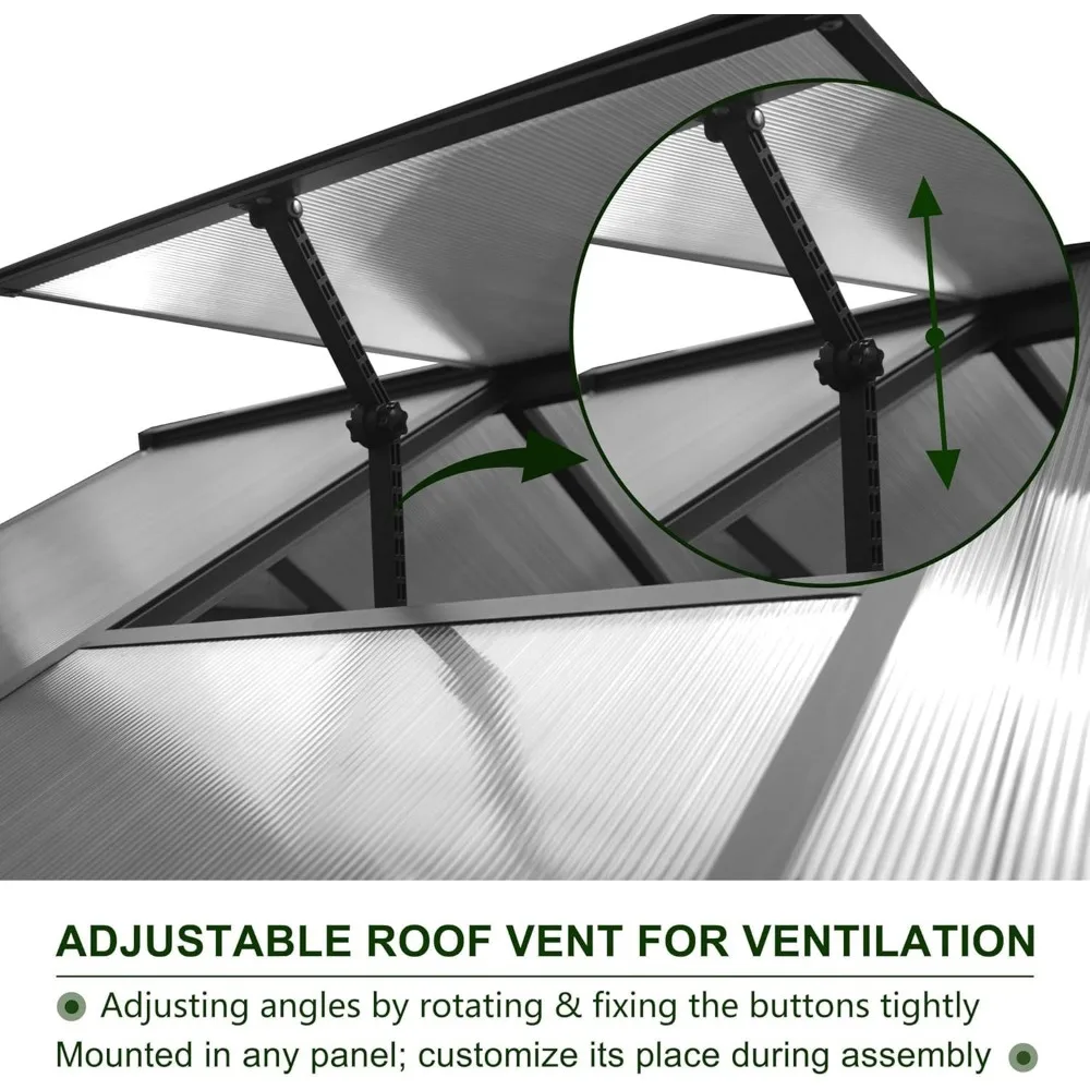 Kit de invernadero de policarbonato para exteriores de 6x10 pies con marco de aluminio, casa verde de jardín con ventilación de techo ajustable, patio trasero