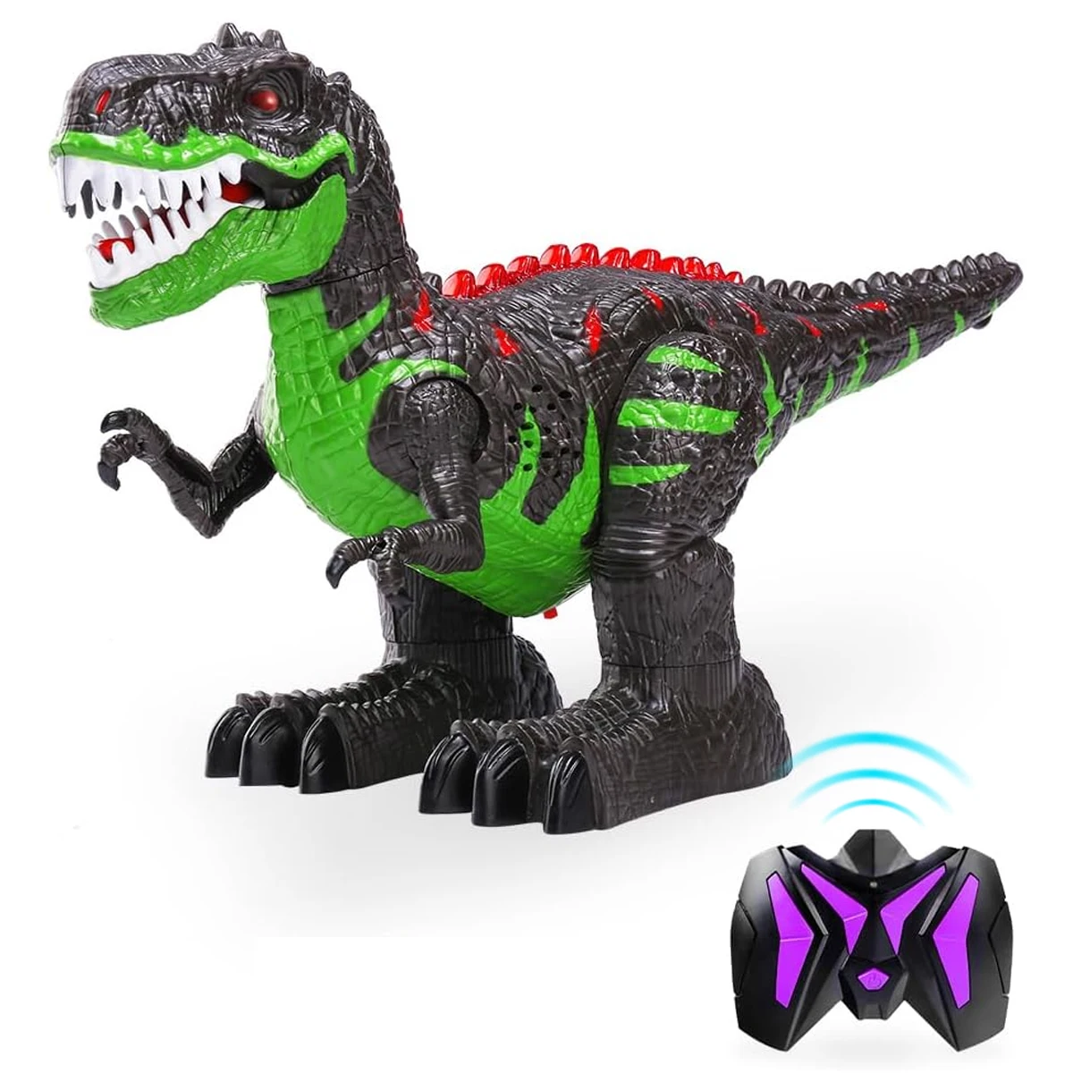 RC Dinosaur Toy, 2.4G Remote Control T‑Rex With Light Sound 360° Rotation Rechargeable Battery For Kids.