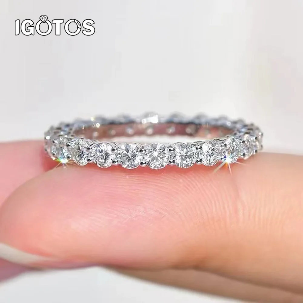 IGOTOS 2/3mm Full Moissanite Rings for Women 925 Sterling Silver Engagement Wedding Eternity Band Full Circle Row Diamond Ring