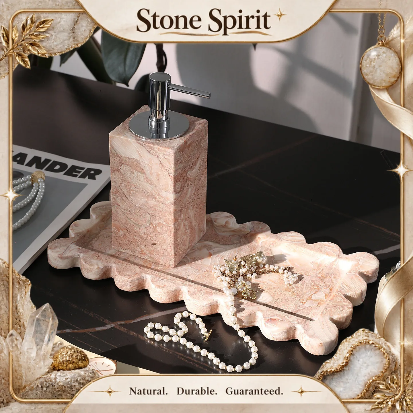 【Natural】Luxury Marble Aromatherapy Tray Bathroom Countertop Organizer Hotel Style Toiletries Jewelry Storage Box Decor