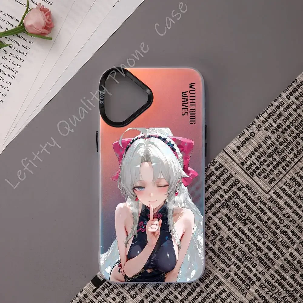 Casing HP Carlotta Cute Wuthering Waves untuk iPhone 16 15 14 13 12 11 Pro Max Matte Aurora Multicolor Laser Gradient Funda