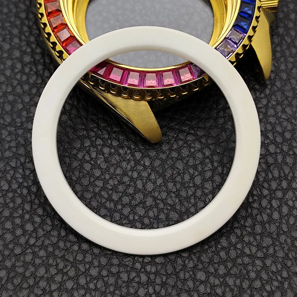 VK63 Polychrome Diamond Bezel Sloped Ceramic Watch Insert 39*30.9mm 39.3*31.45mm Watch Replacement Bezel Accessory