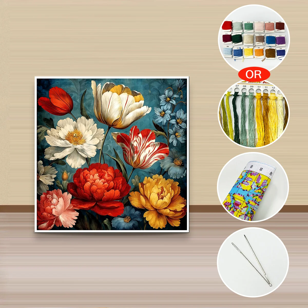 1 Stück 30x30 cm/11,8 Zoll, 11Ct/14Ct Kreuzstich-Set, DIY Valentinstagsgeschenk, Stickerei-Set für Festlichkeiten, Blumen – Detail 2