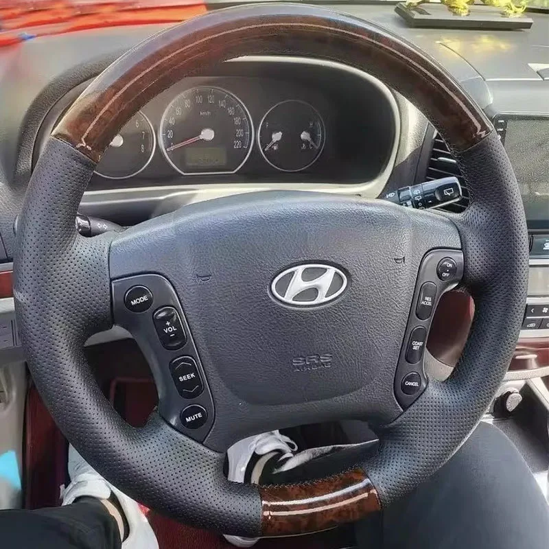 

Сшитый вручную кожаный чехол на руль из персикового дерева, 100% для Hyundai Santa Fe 2006-2012 H-1 Starex i800 2008-2019