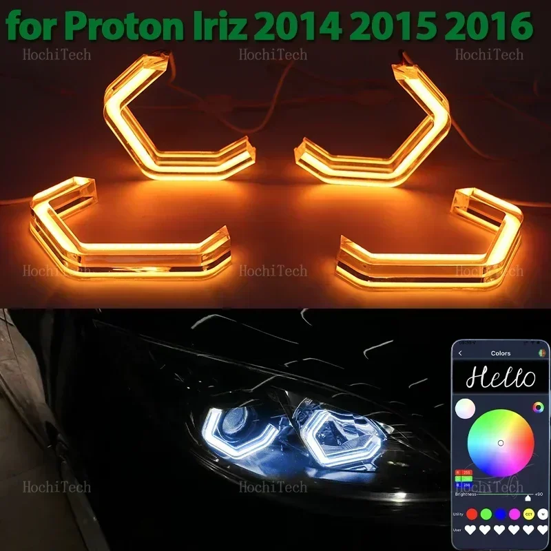 

RGB красочные кольца с ангельскими глазами, светодиодные M4 Style APP Control, автомобильные фары DRL, дневные ходовые огни для Proton Iriz 2014 2015 2016