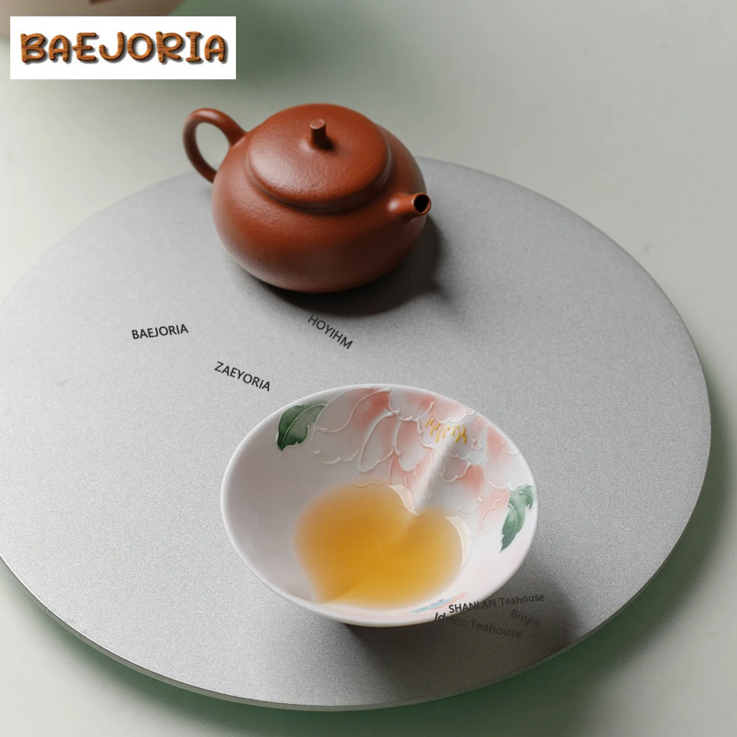 BAEJORIA 60ml Hand-painted Peony Heart-shaped Teacup Retro Tea Bowl Mug Tea-tasting Personal Cup Chazhan Master Cups Cafes Gifts