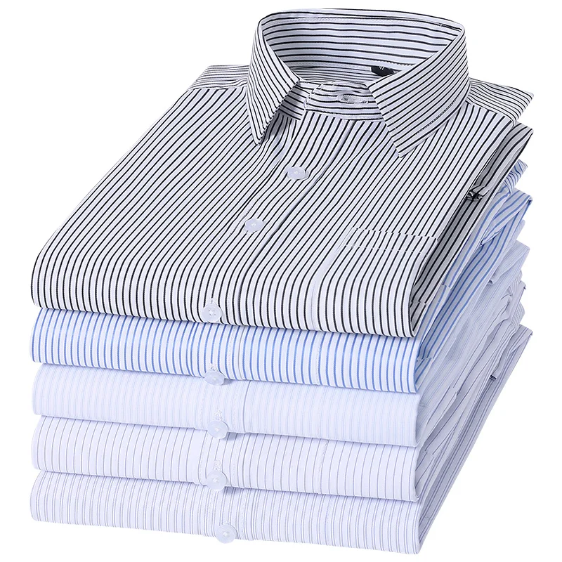 Men's Classic Long Sleeve Solid/striped Basic Dress Shirts Single Patch Pocket Formal Business Regular Fit Office Social Shirt