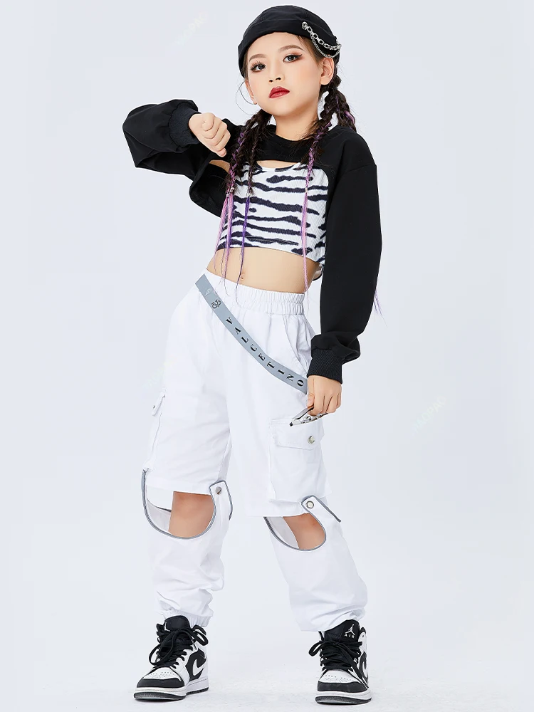 

Sport Suits Teenage Jazz Dance Costumes Street Clothes Kids Hip Hop Clothing Crop Tops Hoodie Sweatshirt Comic Pants For Girls-B