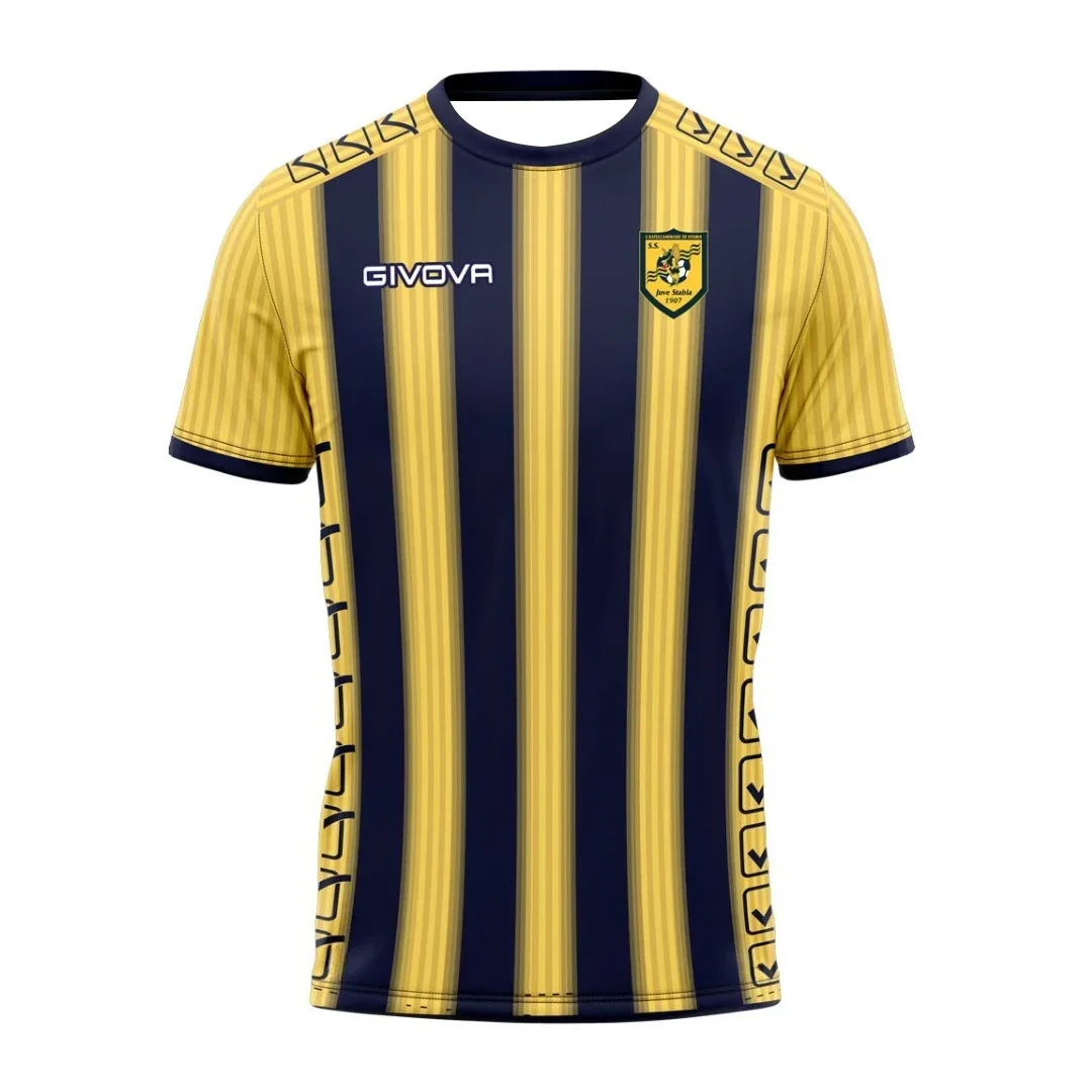 Breathable sports T-shirt with navy blue and yellow stripes, geometric print, football jersey, HD 3D prints, ideal jersey for pa