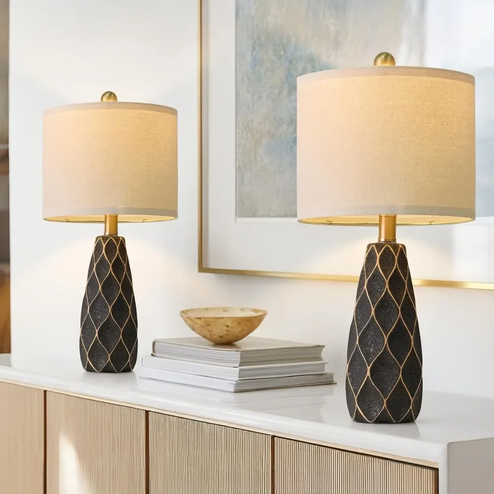 Set of 2 Ceramic Table Lamps, Modern Boho Farmhouse Nightstand Lamps for Living Room Bedroom Home Office Desk Decor, Black view 6
