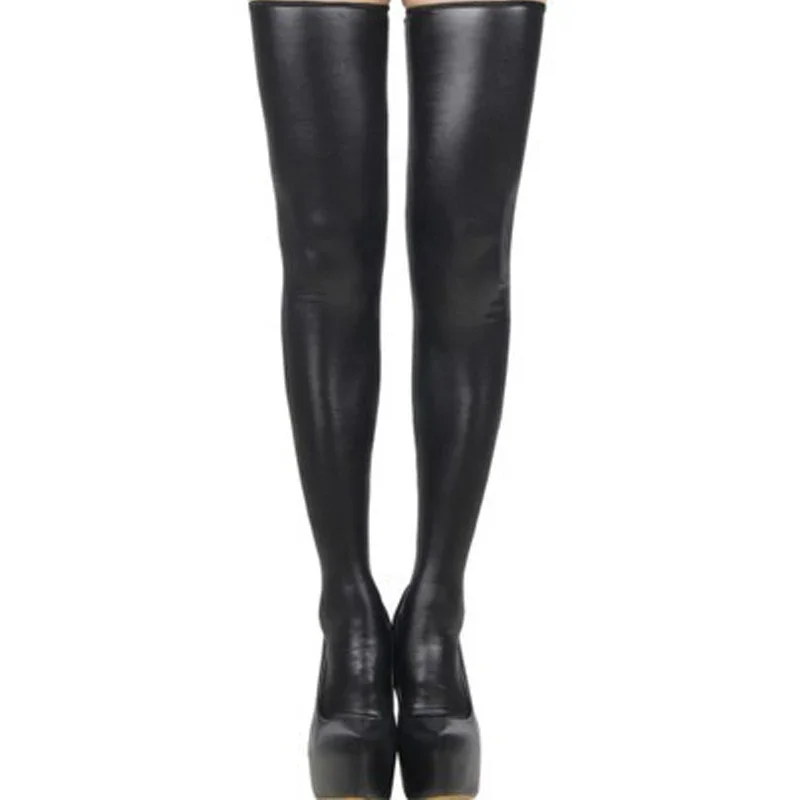 

Fashion Women's Imitation Leather Sexy Stockings With Metal Decoration High-Top Socks Europe And America