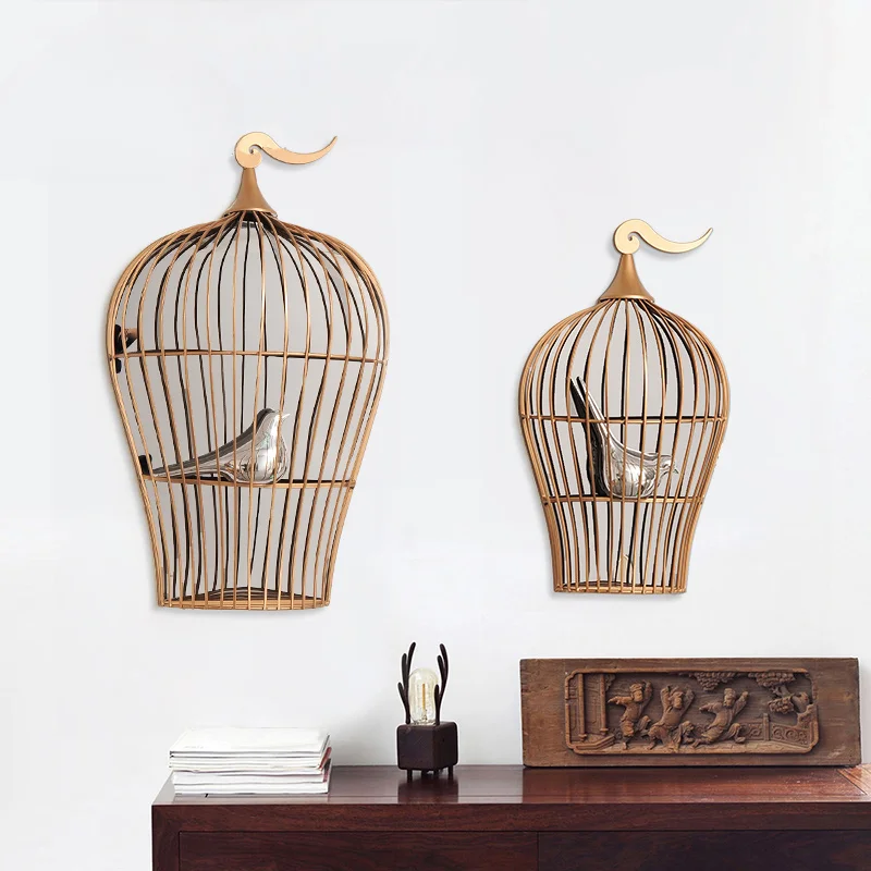 Hotel wall decoration living room model room tea house birdcage wall hanging creative wall decoration wrought iron wall