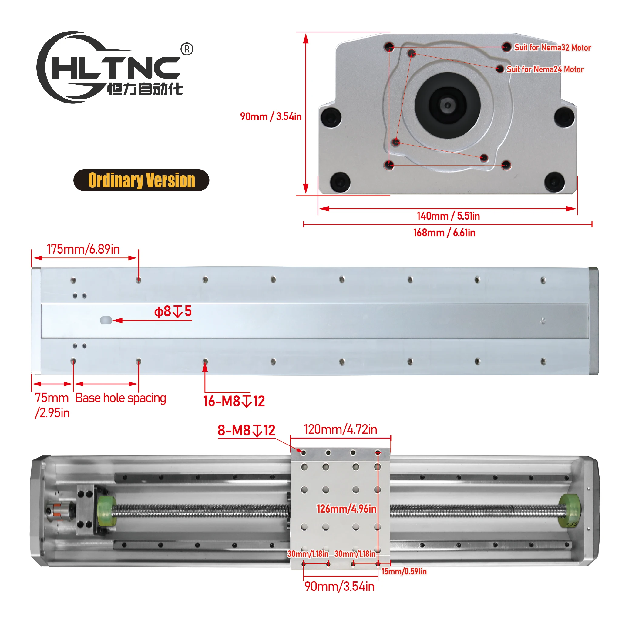 HLTNC HL140A وحدة السكك الحديدية الشريحة الخطية المغلقة بالكامل 150-1500 مللي متر الثقيلة C7 الكرة المسمار المحرك مع EGR15 لمحرك Nema32/24