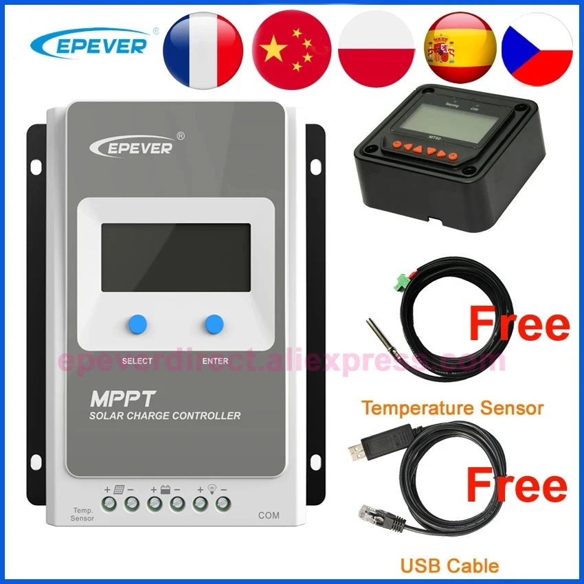 

EPEVER Tracer MPPT 40A 30A 20A Solar Charger Controller LCD 12V24V Auto High Efficiency Regulador Solar With MT50