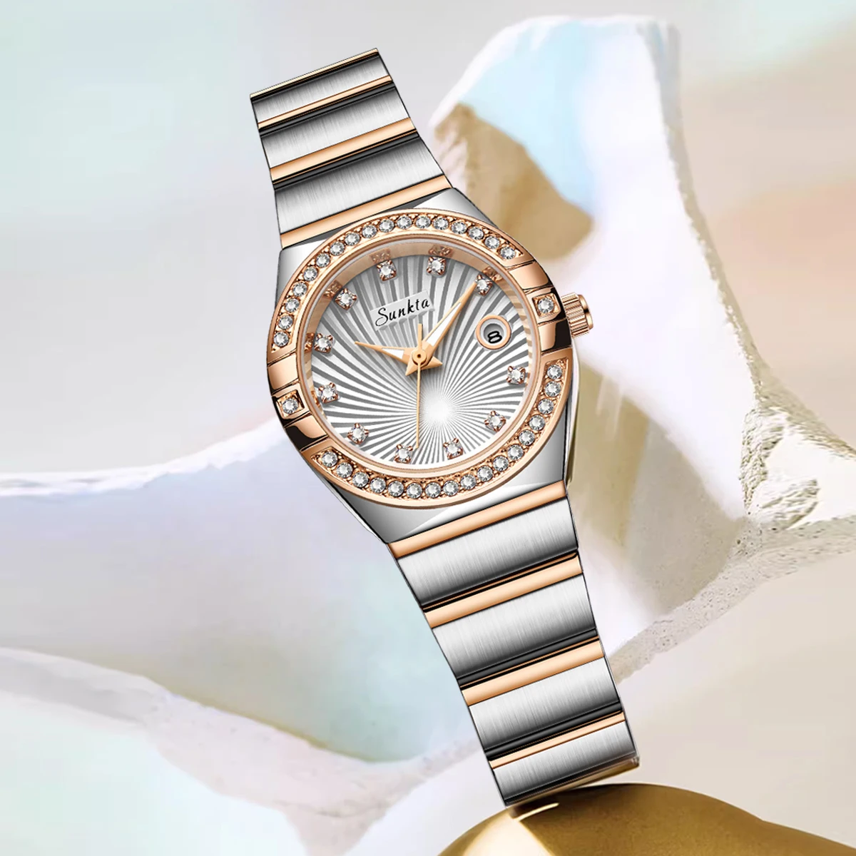 Sunkta Woman Watch LIGE Fashion Luxury Elegant Retro Diamond Simple Stainless Waterproof Casual Calendar Quartz Women's Watches