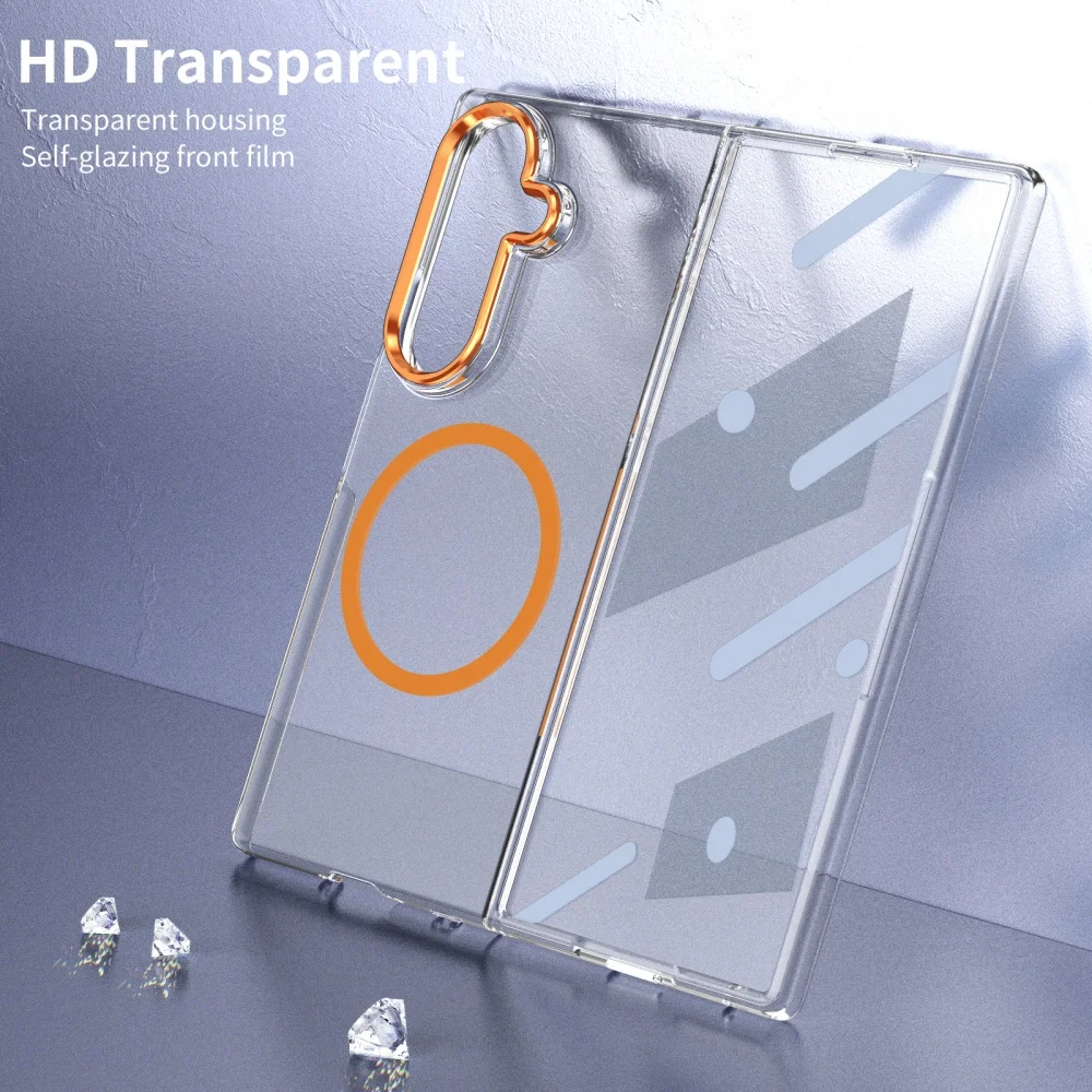 حافظة مغناطيسية فاخرة عالية الدقة شفافة Magsafe لهاتف سامسونج جالاكسي Z Fold7 Fold 6 5 4 3 مع واقي شاشة غطاء قابل للطي للشحن اللاسلكي #2