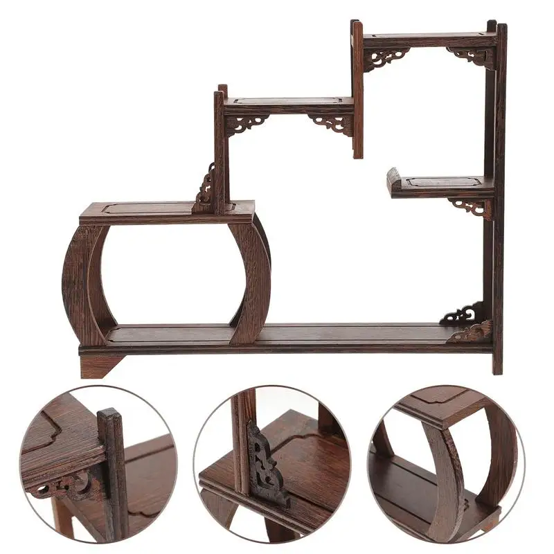 

Полка для демонстрации, стойка для сувениров, китайская настольная подставка для хранения, деревянные деревянные фигурки, горшок, цветочный шкаф, розовое дерево, ретро кашпо, Ornam