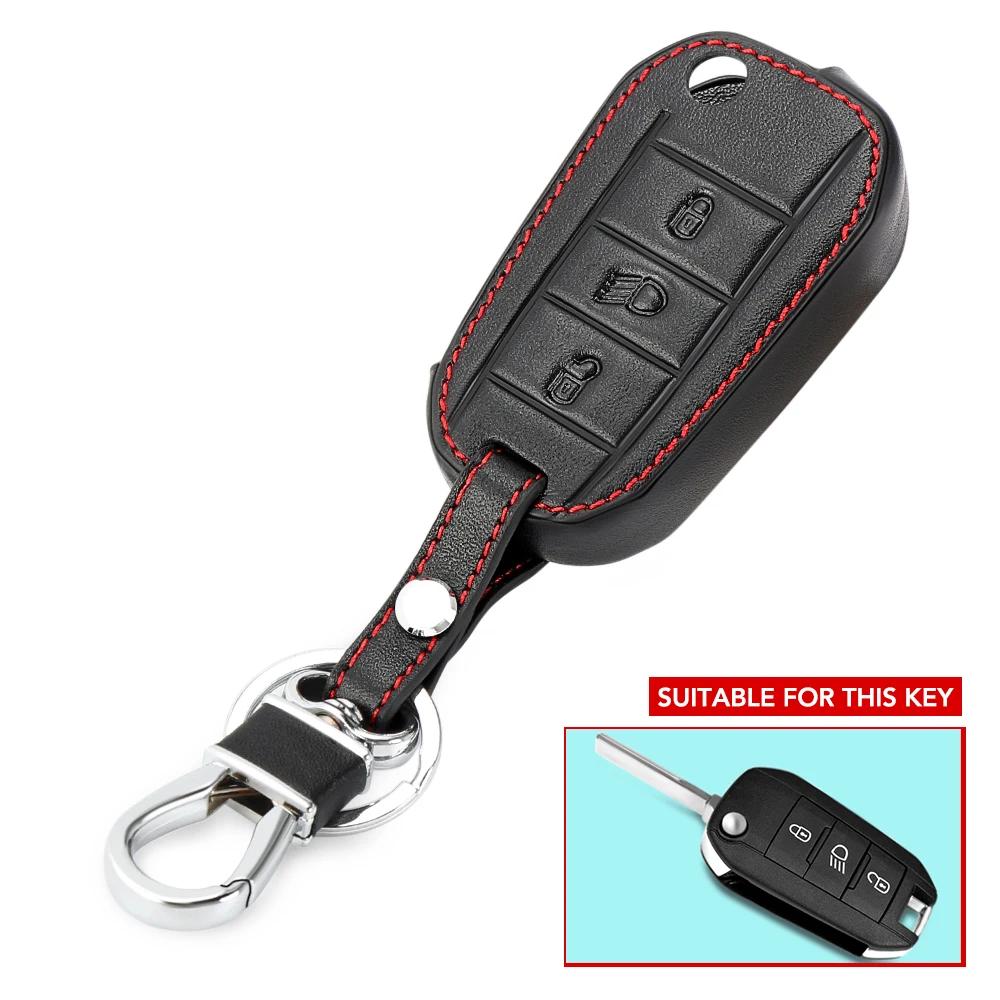 Leather Car Key Case Cover For Citroen Berlingo 2021 C3 III Aircross C4 C4L C5 C6 C8 Picasso For Peugeot 208 2019 308 Key Cap