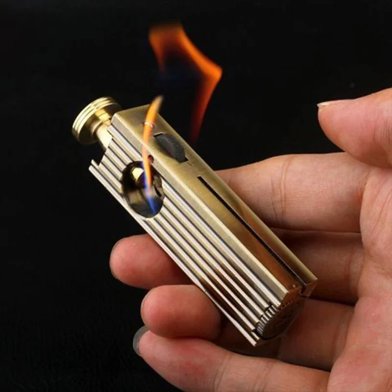 Retro Metals Vintage Grinding Wheels Flint Lighters Kerosene Tubing Compact Lighters Cigarettes Windproof Gadgets Men's Gifts