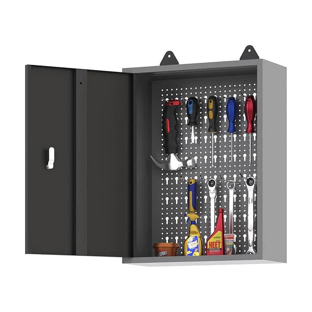 JZD Garage Cabinets Metal Workshop Storage Wall Cabinet with Locking Doors Hanging Lockable Kitchen Tool for Home Office