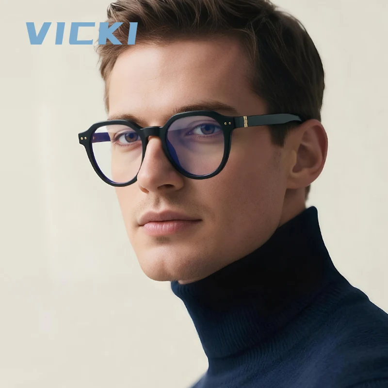 VICKI New Fashionable Men's Mature Round Glasses - Customizable Prescription - Anti-blue Light Glasses - Multifocal PFD2228