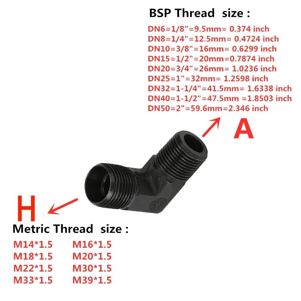 High Pressure Oil Pipe Concave Elbow H type Inch to Metric thread Right Angle Connector BSP1/8 1/4 1/2 3/8 3/4Hydraulic Fittings