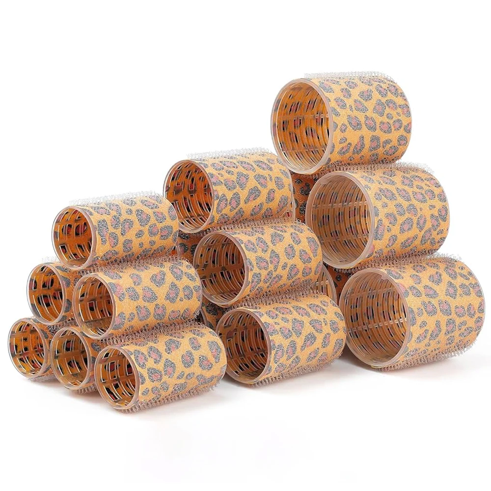 18pcs/set Leopard Print Self-Grip Hair Rollers Heatless Salon Hook & Loop Curlers for Long Medium Short Hair 3 Sizes in Set 1933