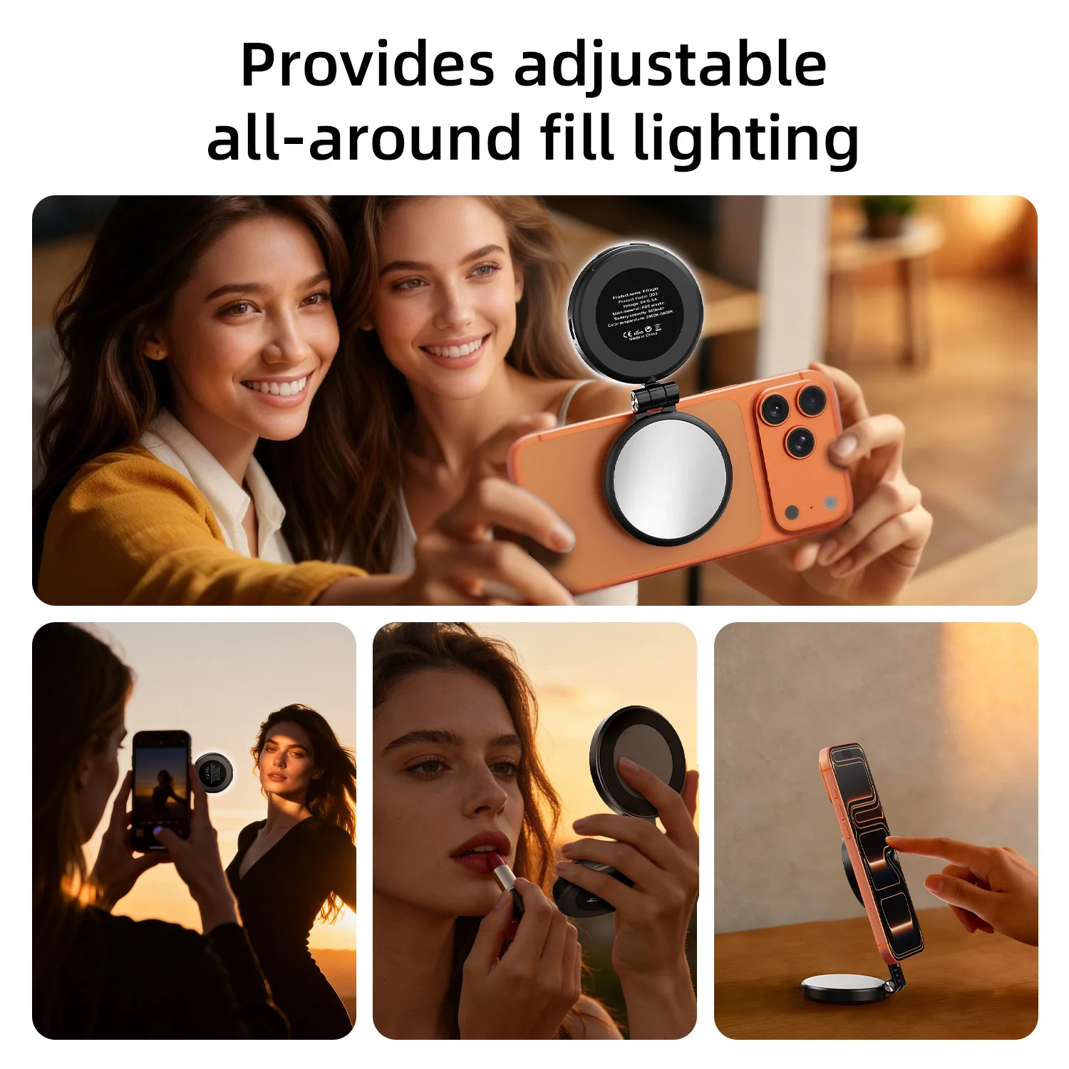 Luce ad Anello Magnetica 3 in 1 per Selfie con Specchio LED Pieghevole e Illuminazione a 360° °   Supporto Regolabile per Fotografia con Smartphone iPhone 17 16