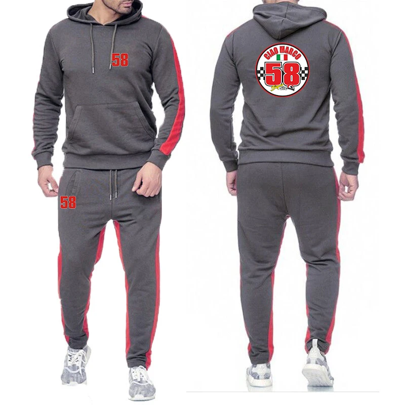 

2025 Spring And Autumn Man's Marco Simoncelli Super Sic 58 Logo Print Cotton Leisure Solid Color Hoodies+Sports Pants Suits