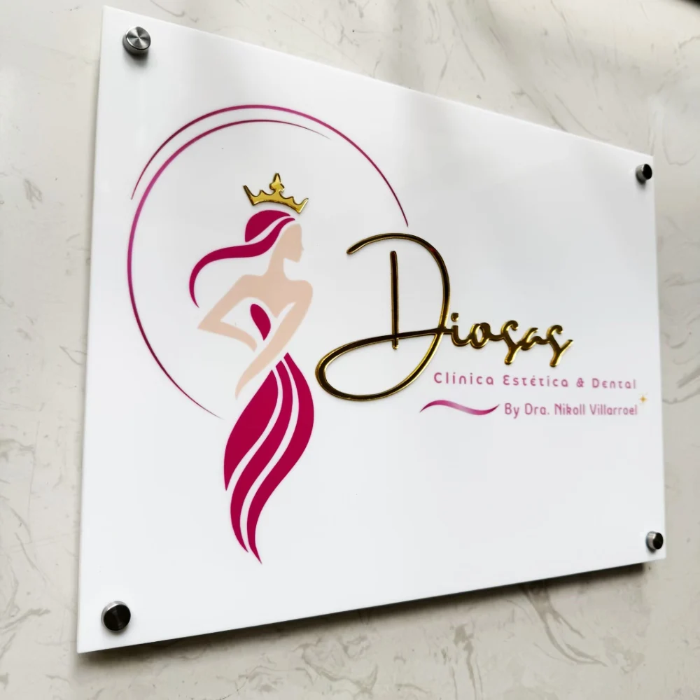 Modern Acrylic White Sign board with Cusomize 3D and Print Logo Letter Name Address QR Code  For Company Shop Store Hotel Salon