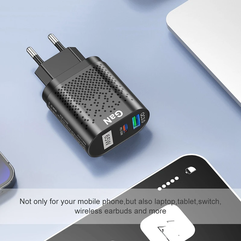 65W Mobile Phone Fast Charger Multi-Port QC3.0 PD Multiplug Fast Charging Hand Charger For Iphone Samsung Huawei Parts EU Plug