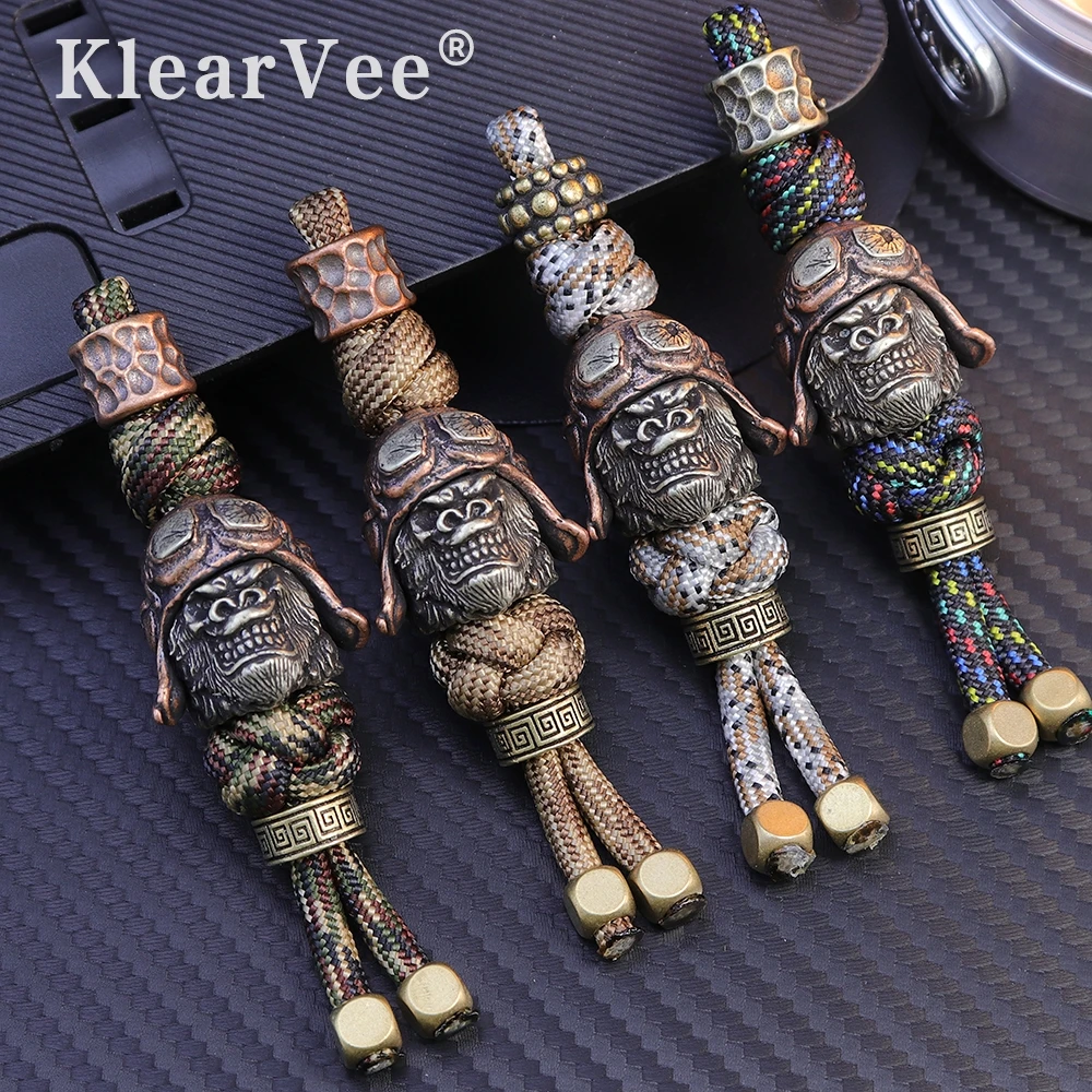 

Pilot Gorilla Head Brass Paracord Pendant, Hand Woven Bag Accessory EDC Knife Pendant Car Keychain