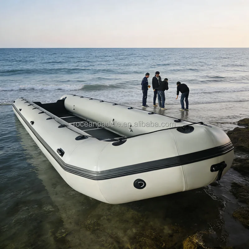 Factory Direct 7-10m Aluminum/ Wooden Floor Inflatable Boat PVC/Hypalon 40-50 Persons CE Certified With Outboard Motor