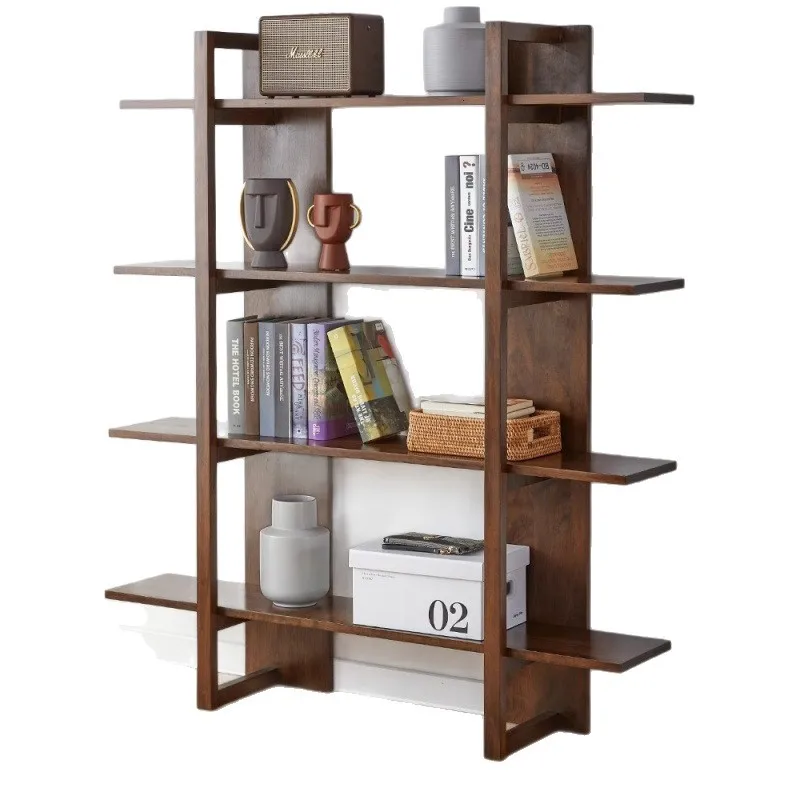 

Скандинавская полка из цельного дерева, витрина, гостиная, домашний пол, новая ретро книжная полка у стены, многослойная стойка для хранения