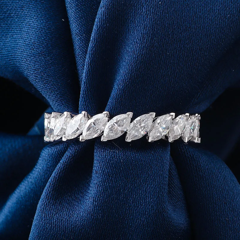 Provence 10K/14K/18K Moissanite Full Eternity Rings for Women Marquise Cut D Color 4.2 CT Promise Ring for Couple Custom Jewelry